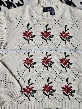 Vintage Lizsport Floral Embroidered Cotton Sweater Size Medium